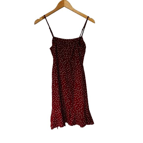 Princess Polly Caesura Polka Dot Faux Wrap Dress Size 4 Wine - Picture 3 of 10